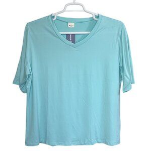 MISIFI T-Shirt Womens 2XL Aqua V-Neck Short Sleeve Stretchy Lightweight